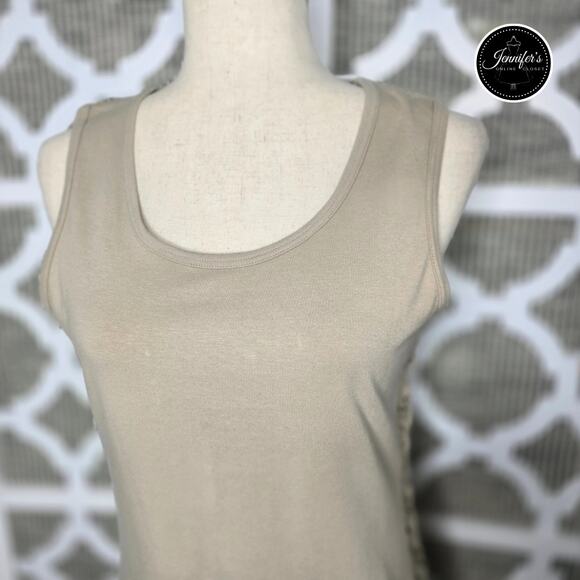 Bandolino NWT Flax (Tan) Scoop Neck Crochet Sides Tank Top Size Medium - Picture 3 of 9